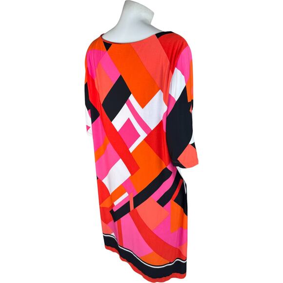 J Howard Shift Dress 18 Multicolor Geometric Half Sleeve Polyester Spandex - Picture 6 of 14